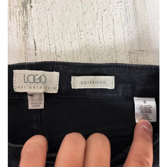 LOGO Women’s 6 Black Boyfriend Denim Jeans Classic Fit Zip NWT viscose cotton - Picture 3 of 3